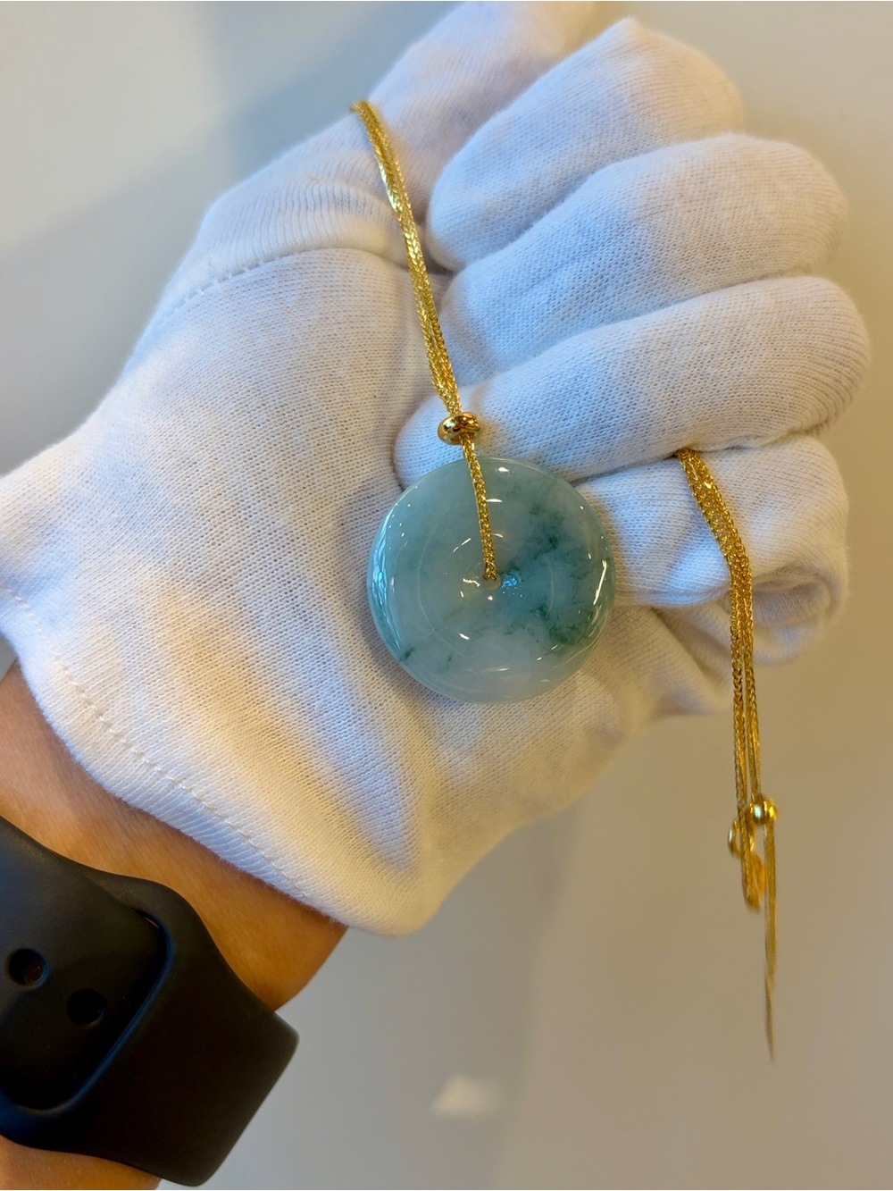 New Natural Burmese Jadeite Ruyi Buckle Pendant Necklace with Gold-Plated S925